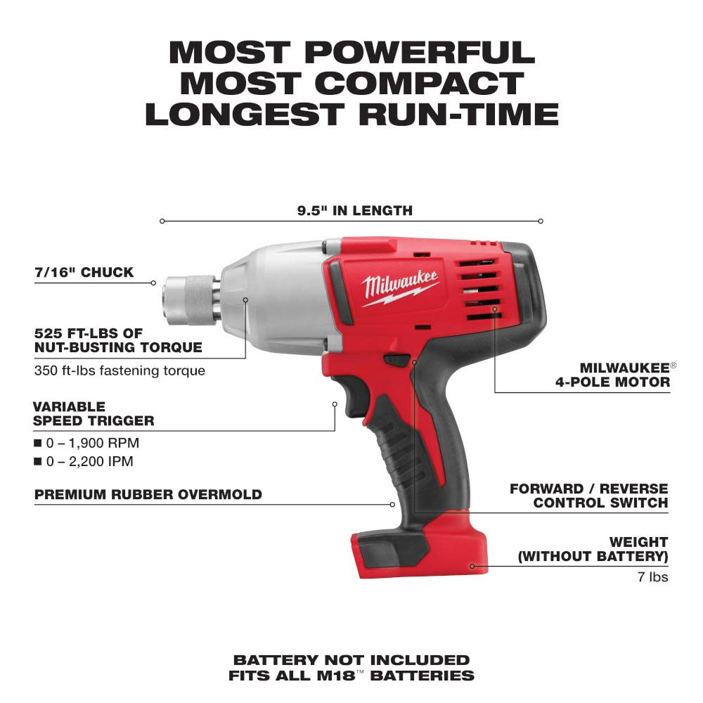 Milwaukee M18 Cordless 7/16 In. High Torque Impact Wrench (Bare Tool) - Flockneti