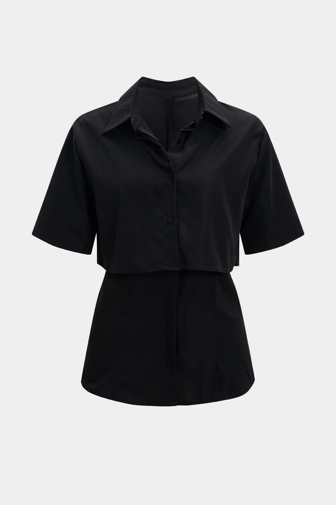 Solid Button Short-Sleeve Shirt - Flockneti