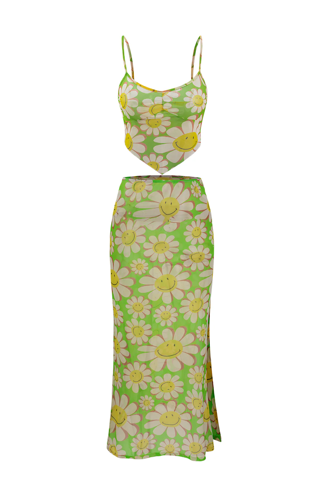 Cartoon Floral Print Cami Top And Slip Skirt Set - Flockneti