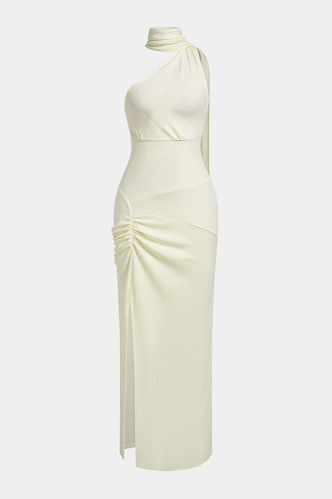 One Shoulder Asymmetrical Ruched Backless Sleeveless Midi Dress - Flockneti