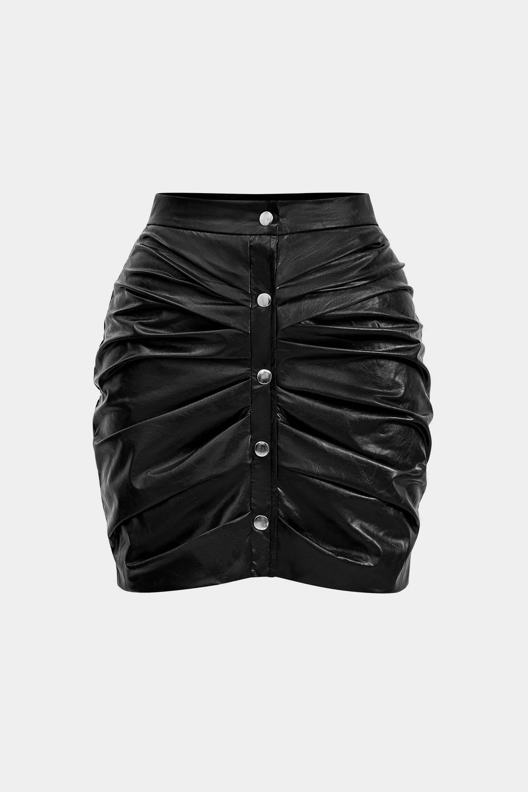 Faux Leather Ruched Skirt - Flockneti