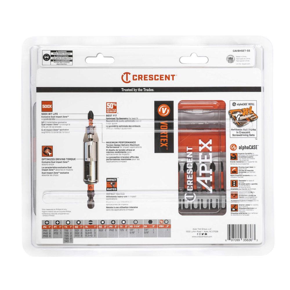 Crescent APEX VORTEX Bit Holding Fastening Set 55pc - Flockneti