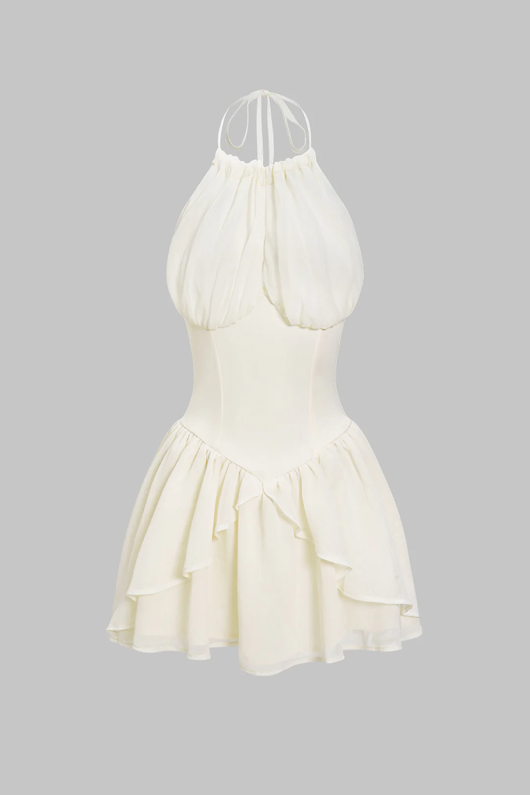 Chiffon Tie-Up Halter Neck Backless Sleeveless Mini Dress - Flockneti
