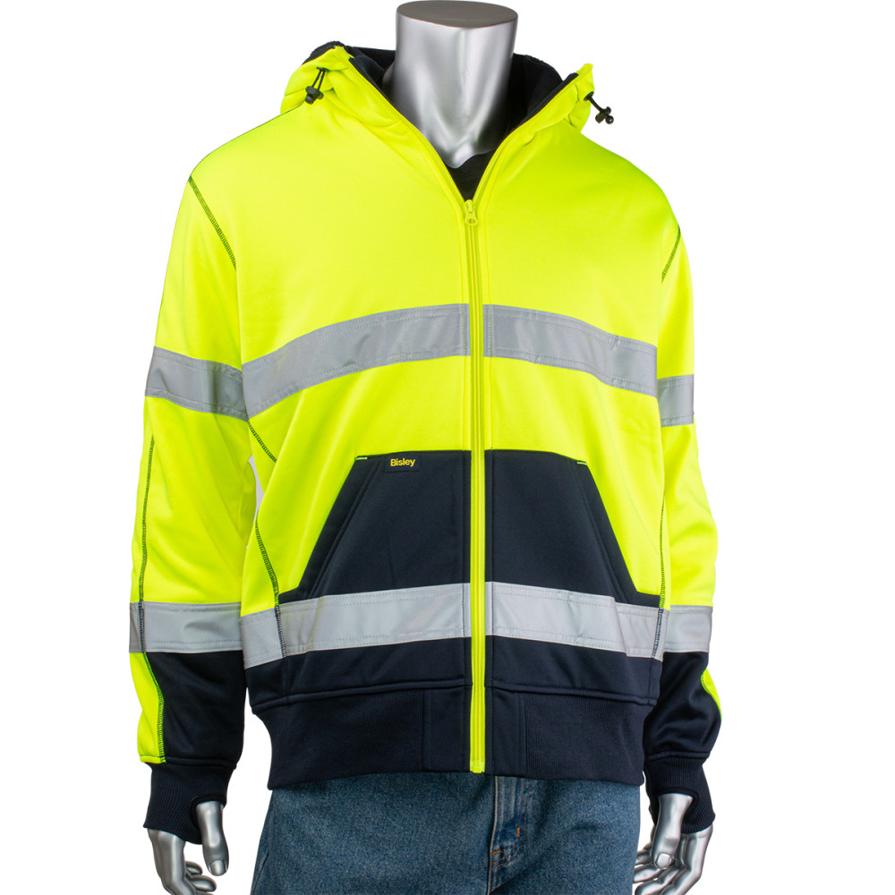 Protective Industrial Products Mens Full Zip Hooded Sweatshirt Hi-Vis Yellow 2X - Flockneti