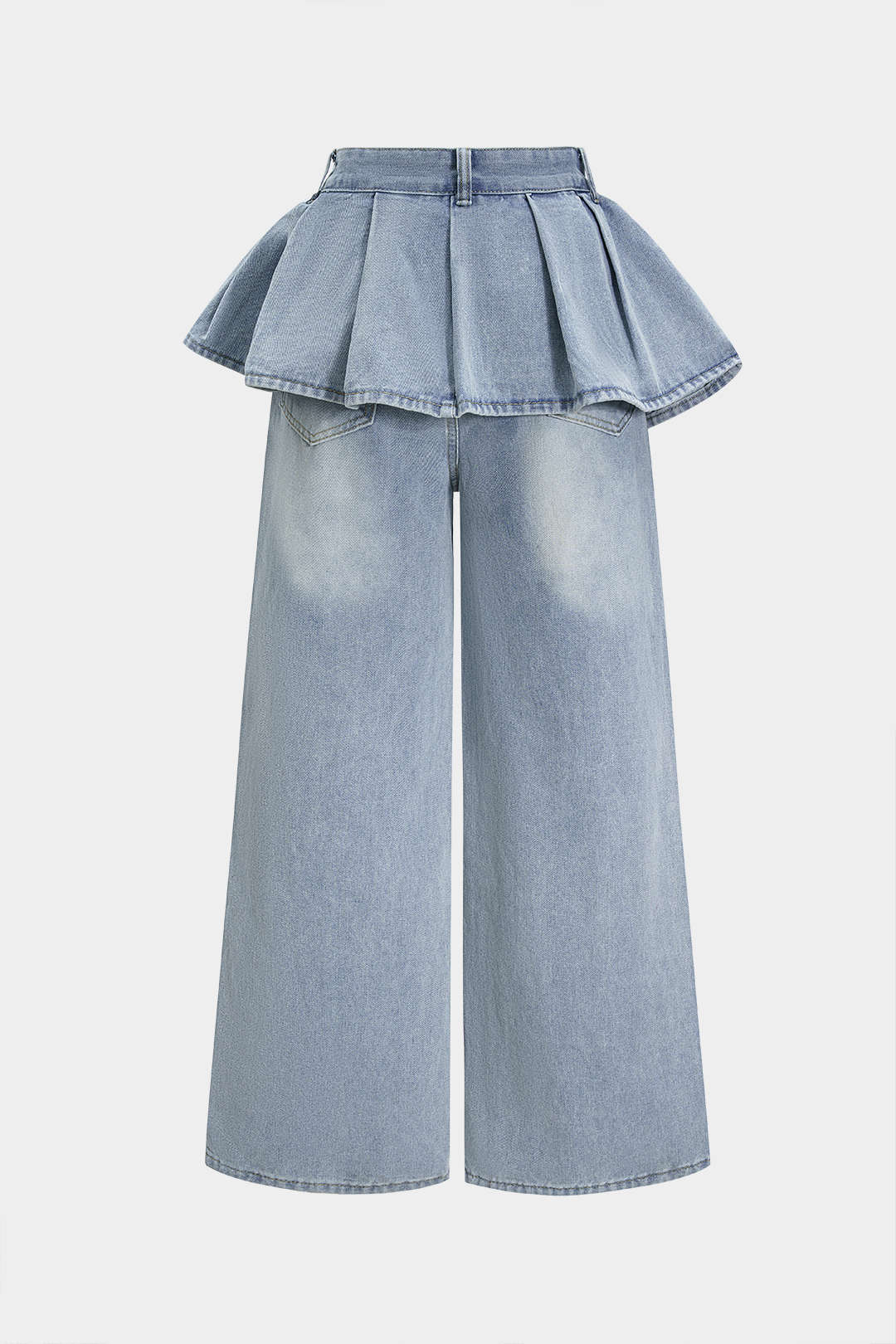 Denim Ruffle Pocket Straight Leg Trousers - Flockneti