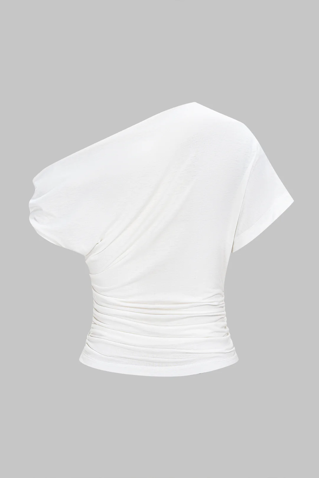 Metallic Decor One Shoulder Ruched Short Sleeve T-Shirt - Flockneti