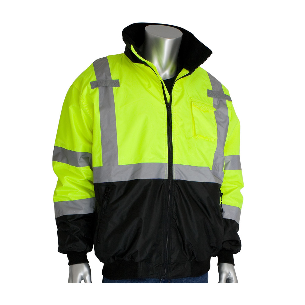 Protective Industrial Products ANSI R3 Black Bottom Bomber Jacket Hi Vis Lime Yellow Medium - Flockneti