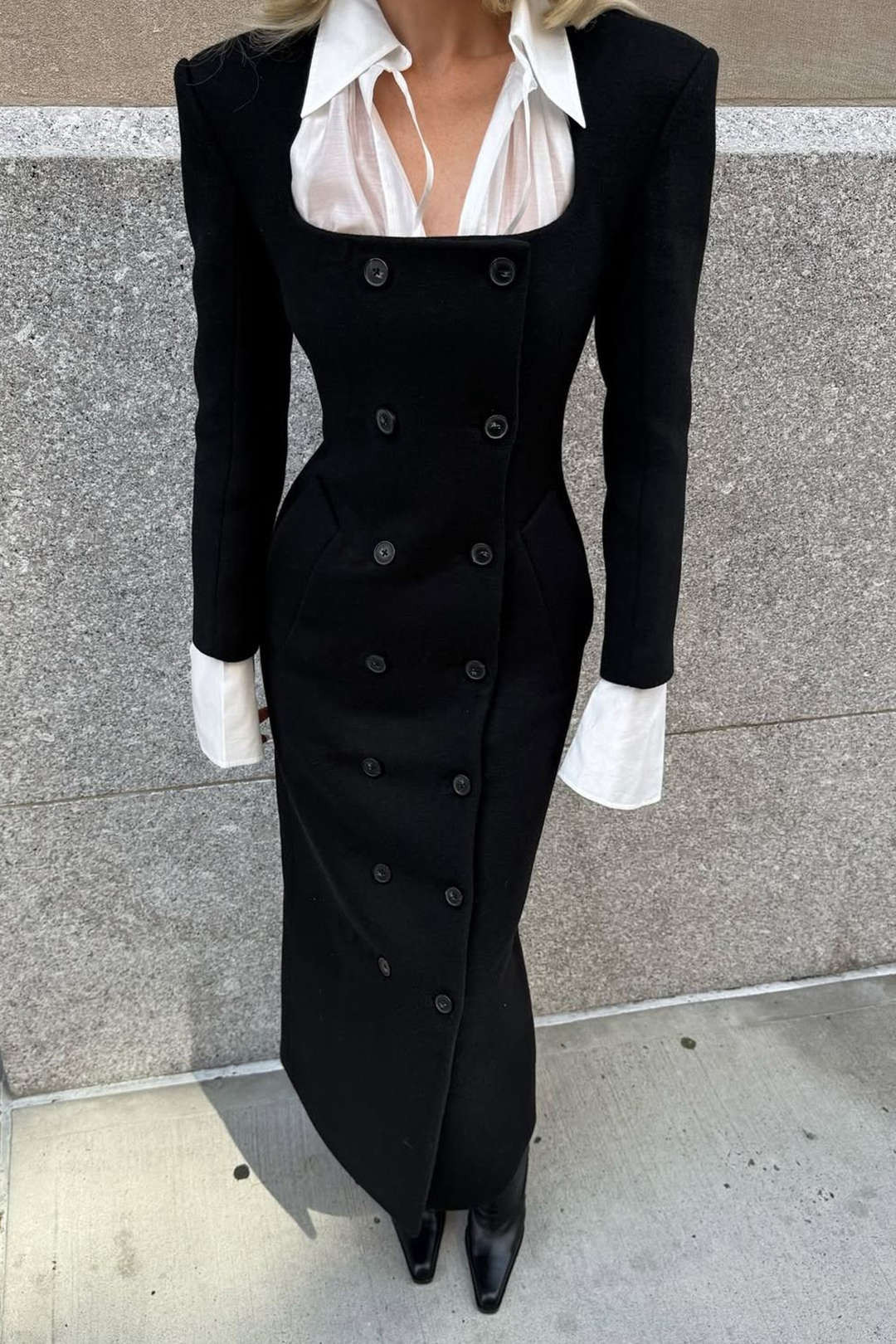 Patchwork Double Breasted Long Sleeve Maxi Dress - Flockneti