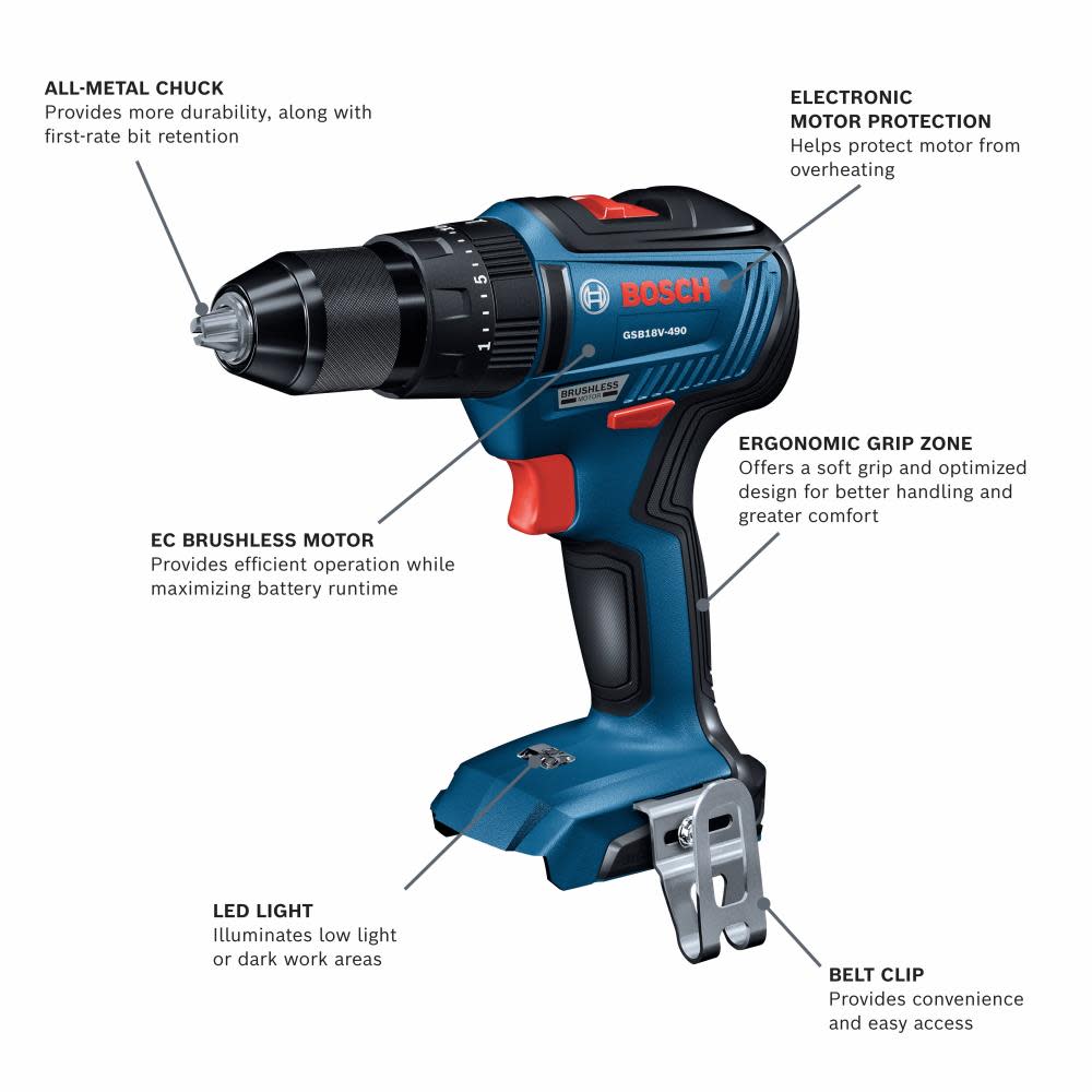 Bosch 18V EC Brushless 1/2 In. Hammer Drill/Driver Bare Tool - Flockneti