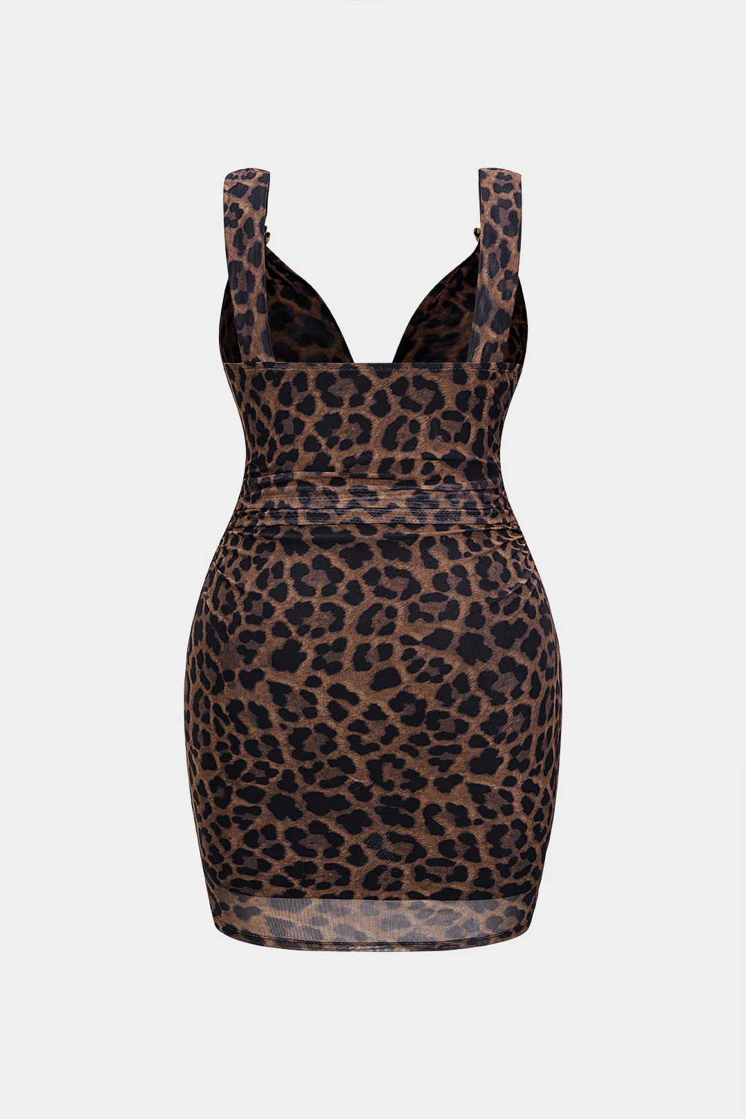 Plus Size Leopard Print Mesh V-Neck Metallic Decor Sleeveless Mini Dress - Flockneti