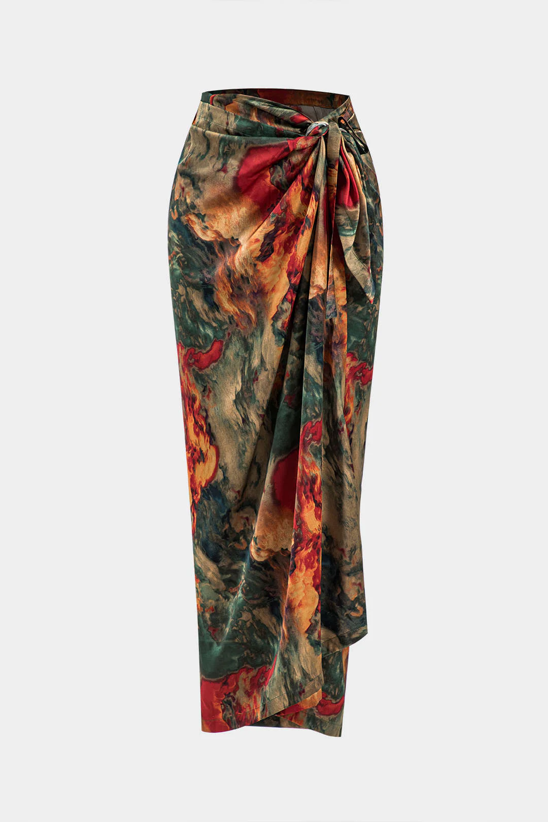 Satin Floral Print Tie Front Skirt - Flockneti