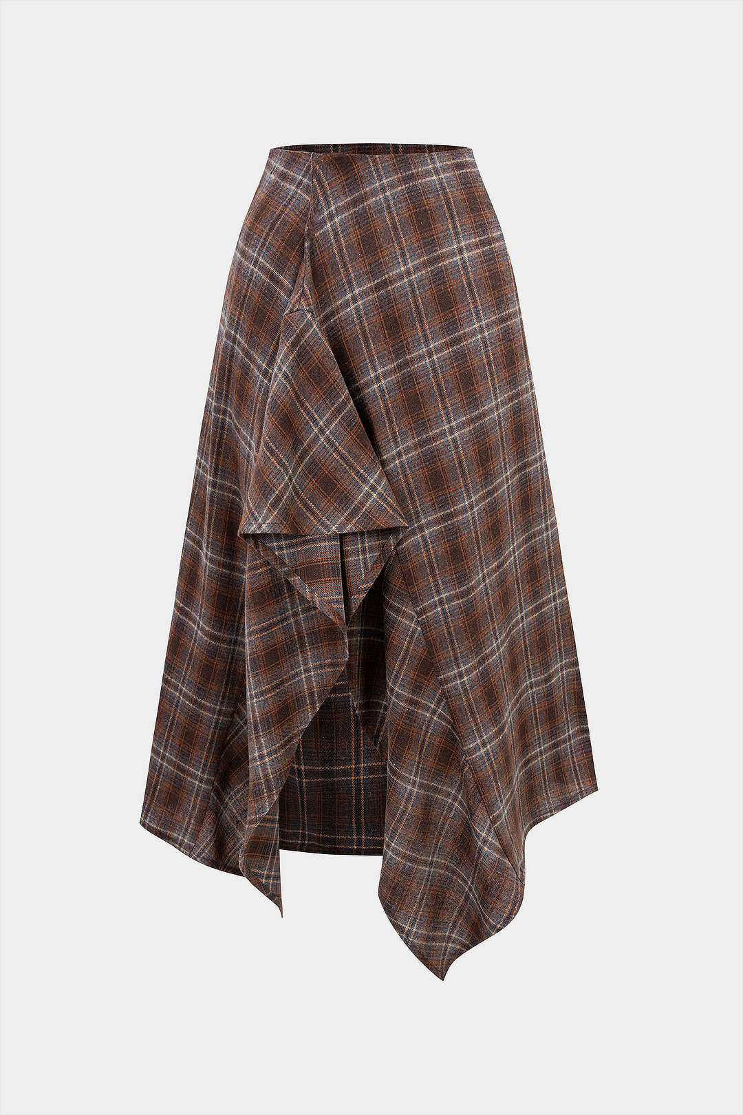 Plaid Print Asymmetrical Ruched Split Skirt - Flockneti