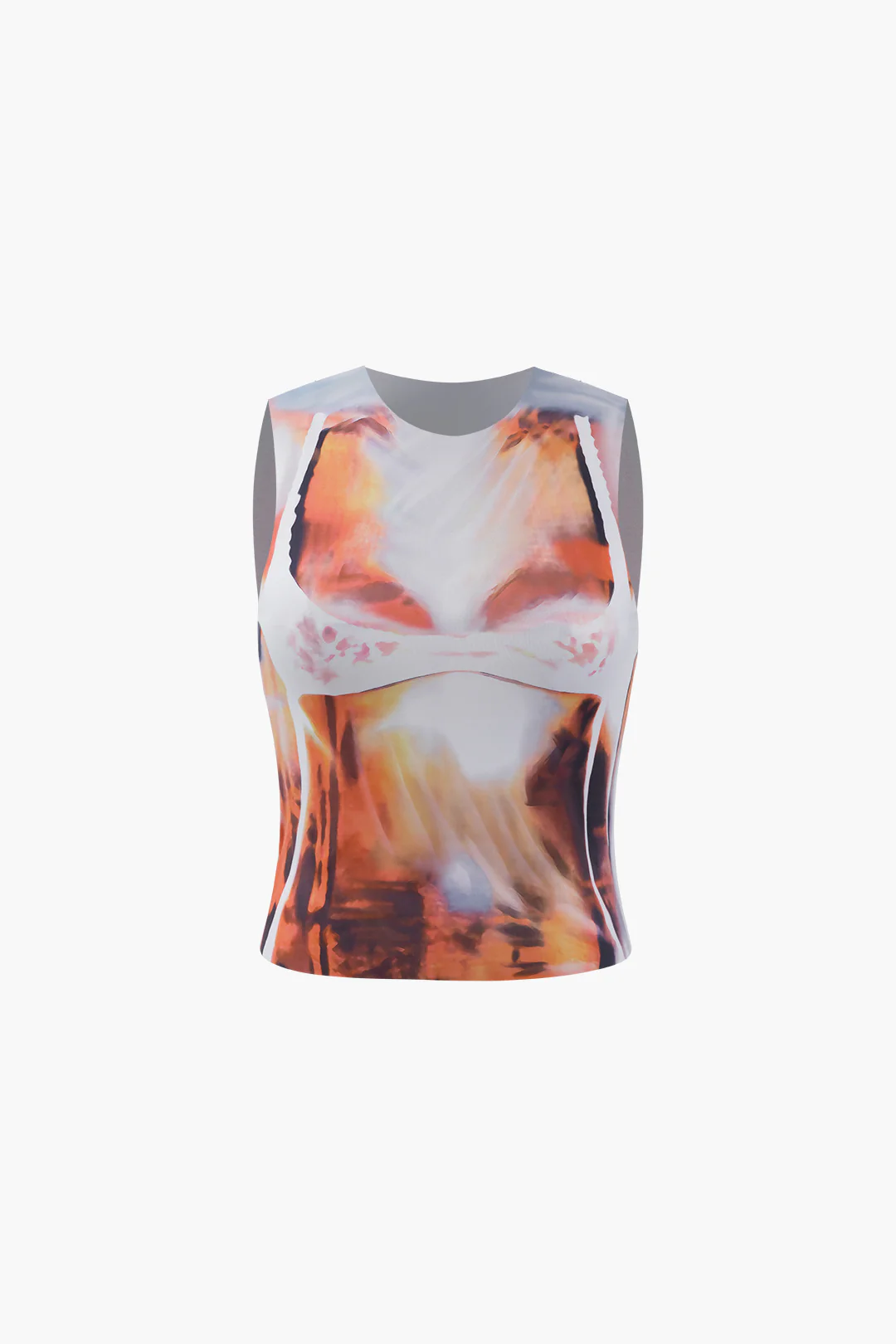 Contrast Print Round Neck Tank Top - Flockneti