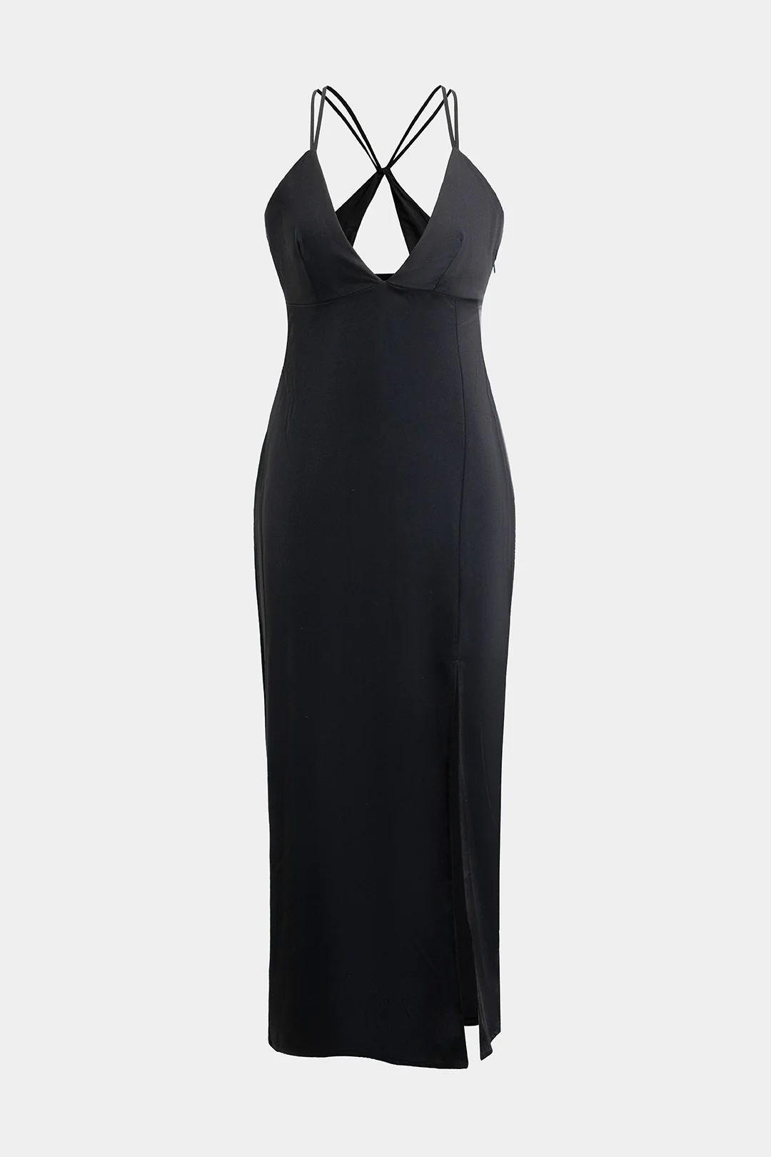 Satin V-Neck Asymmetrical Sleeveless Midi Dress - Flockneti