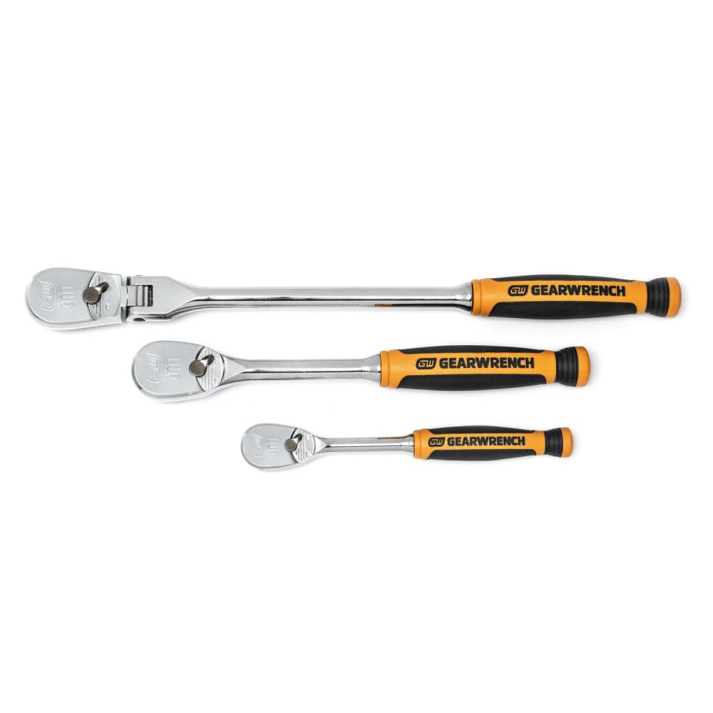 GEARWRENCH 3 Piece 1/4″ and 3/8″ 90 Tooth Dual Material Ratchet Set - Flockneti