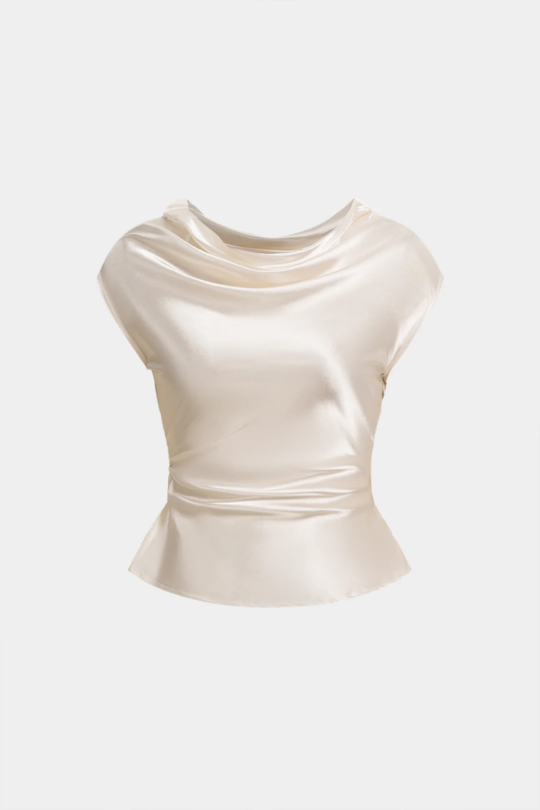 Satin Draped Neck Ruched Tank Top - Flockneti