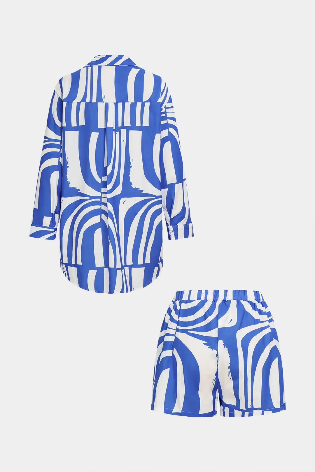 Abstract Print Lapel Long Sleeve Shirt And Shorts Set - Flockneti