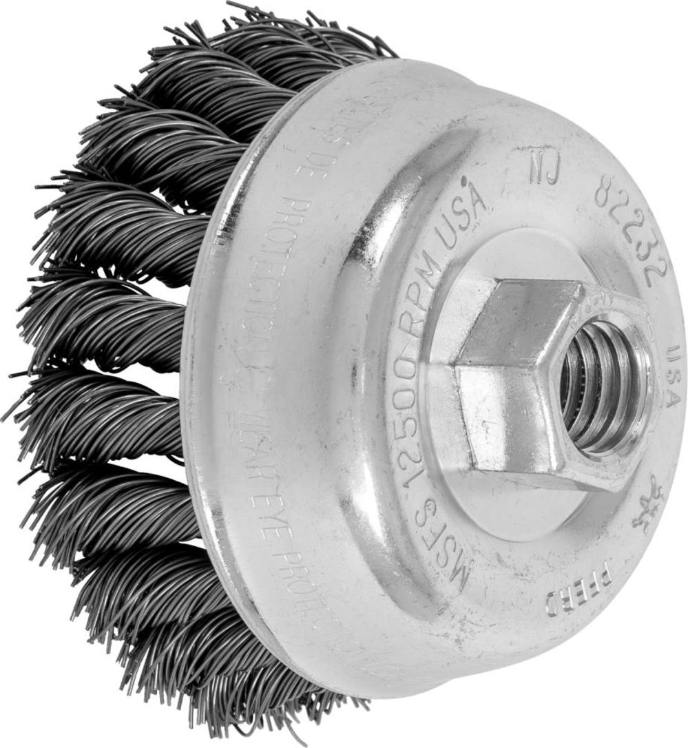 Pferd 3 1/2″ Knot Wire Cup Brush .020 CS Wire 5/8 11 Thread - Flockneti