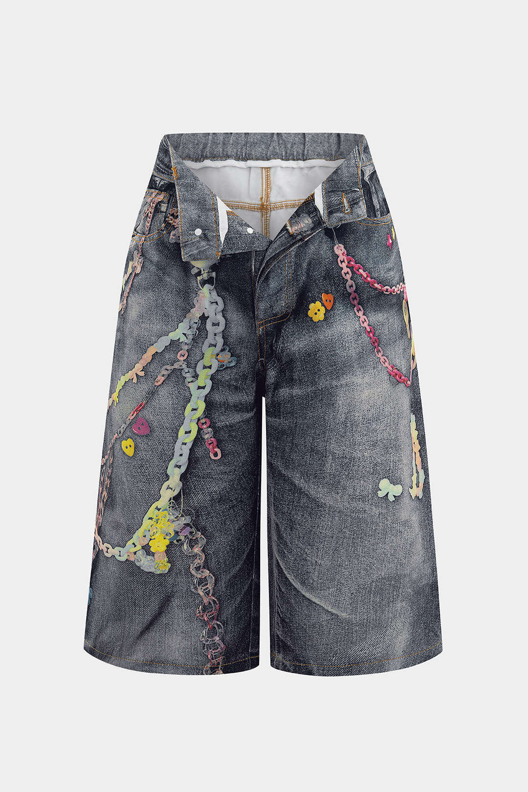 Chain Print  Wide Leg Shorts - Flockneti