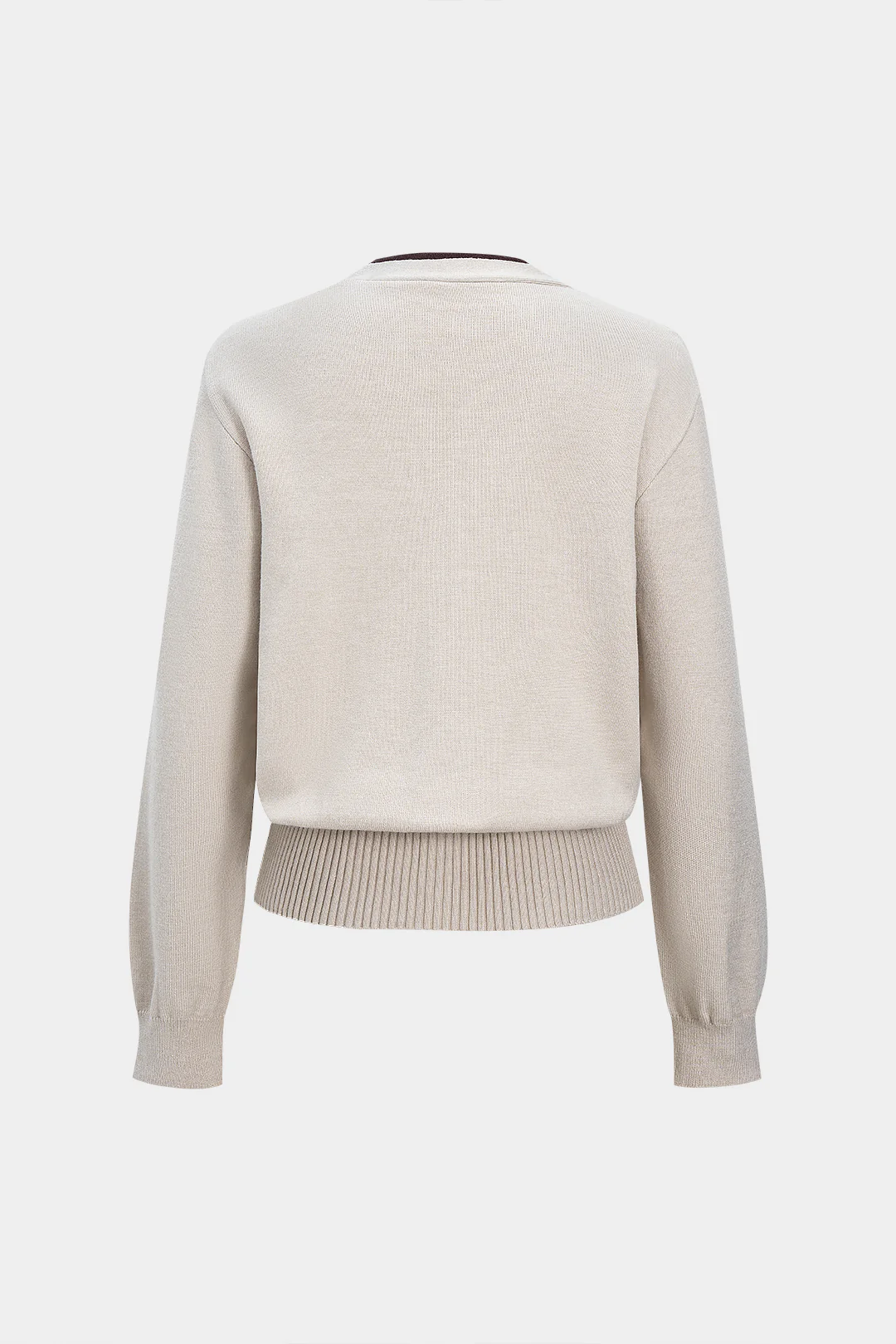 Knit Contrast Button V-Neck Long-Sleeve Top - Flockneti