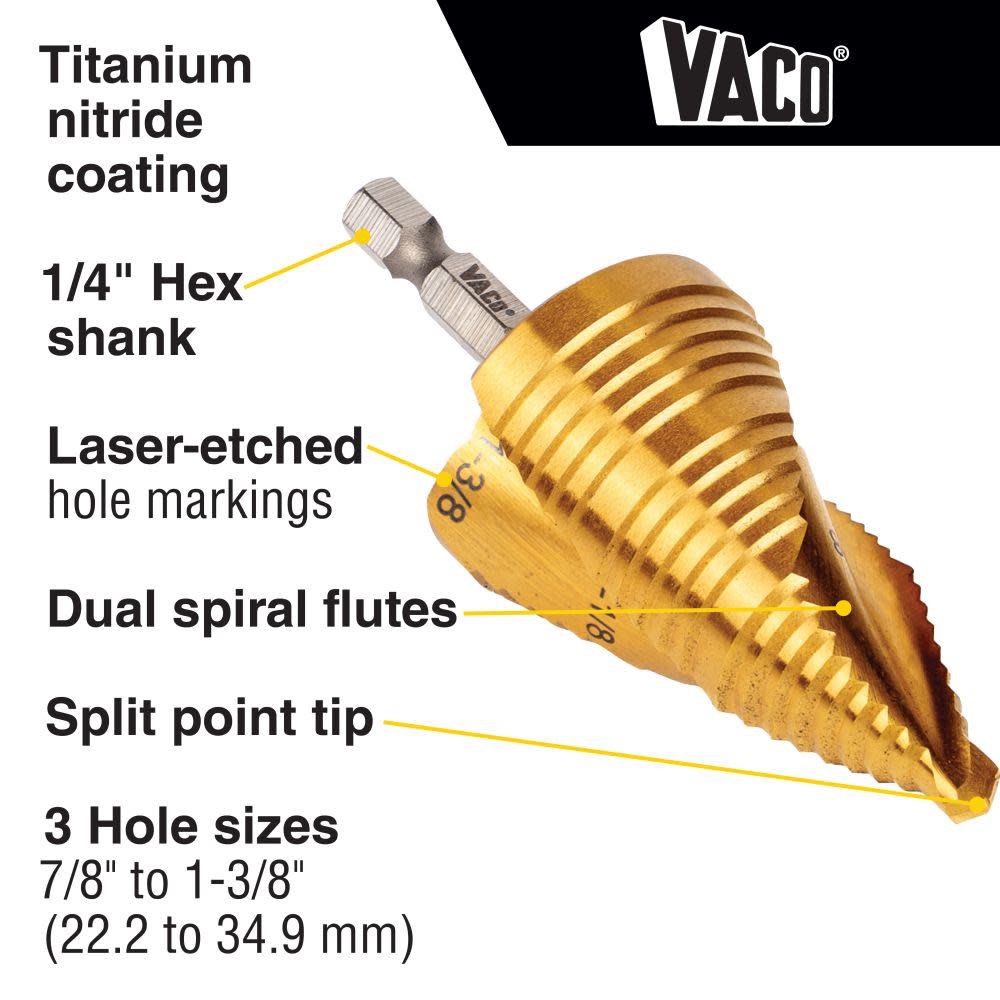 Klein Tools 7/8″ to 1 3/8″ Step Drill Bit VACO - Flockneti
