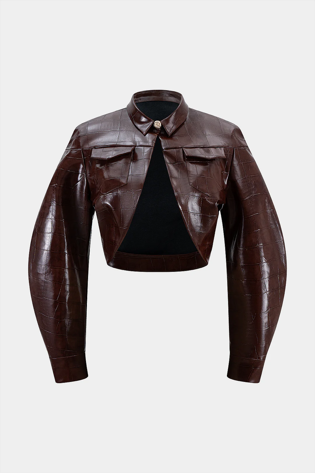 Faux Leather Pocket Cropped Jacket - Flockneti
