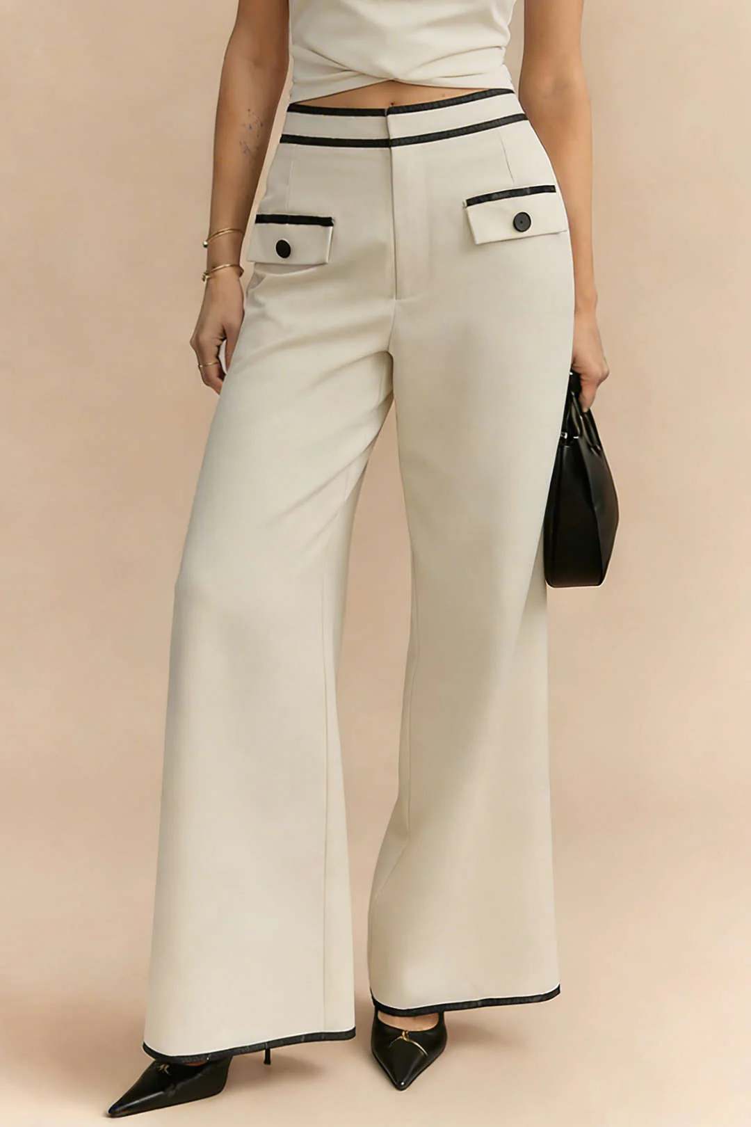 Contrast Binding Straight Leg Pants - Flockneti