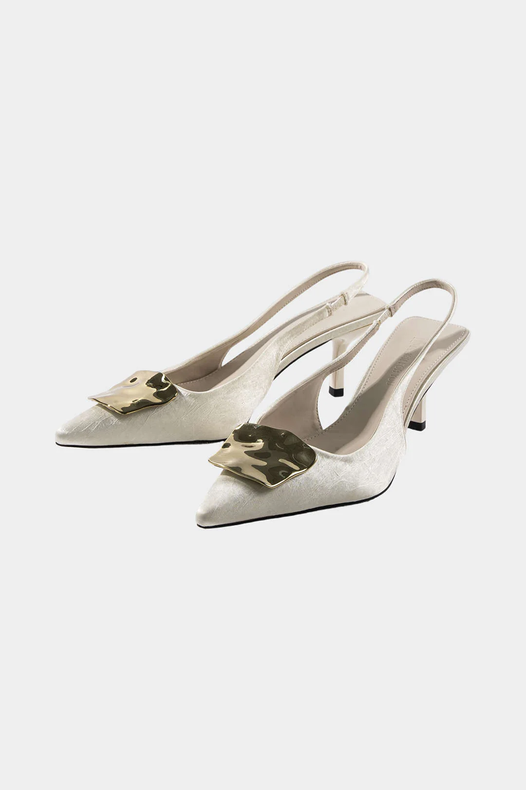Metallic Decor Buckle Pointed Heels - Flockneti