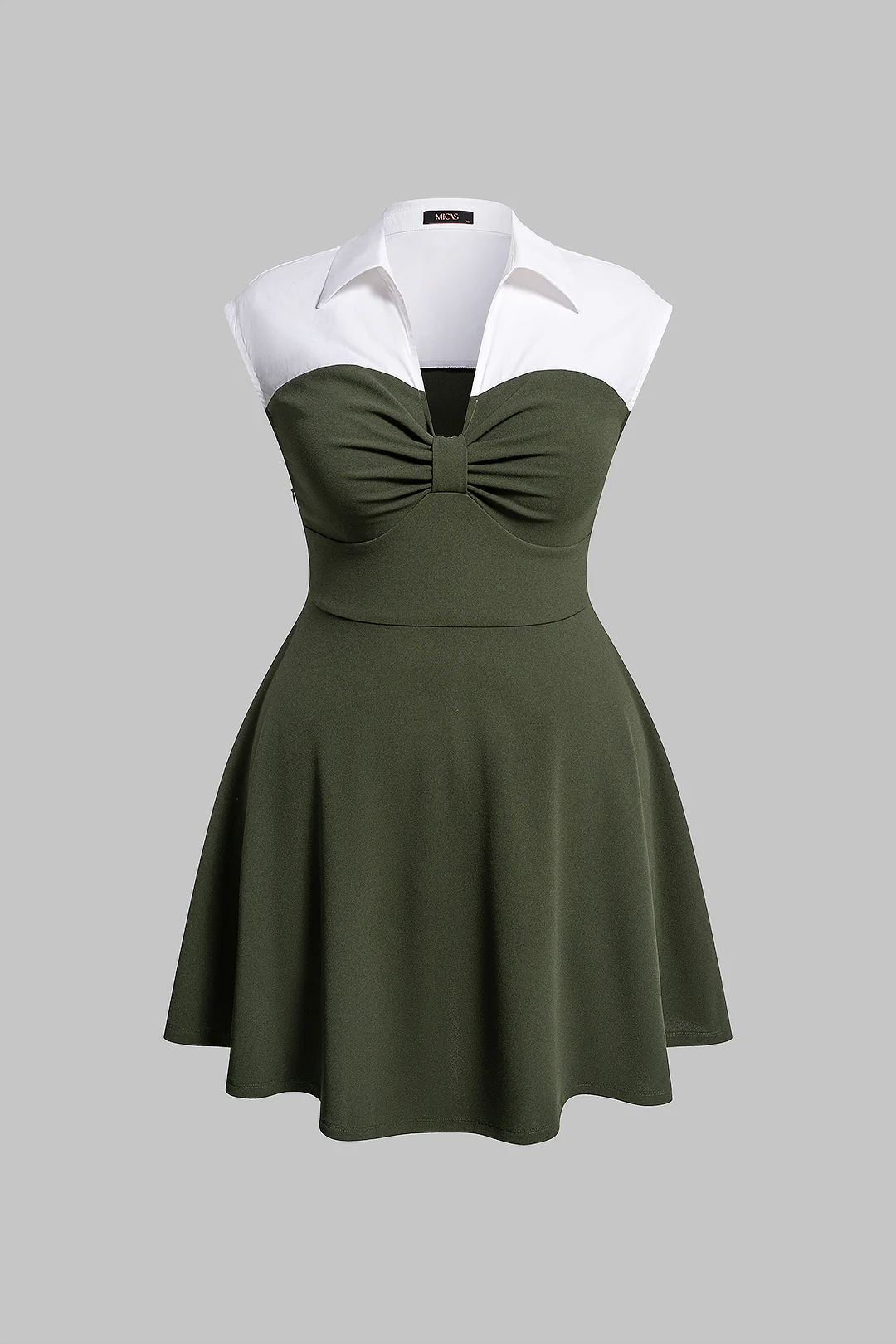 Plus Size Contrast Lapel V-Neck Sleeveless Mini Dress - Flockneti