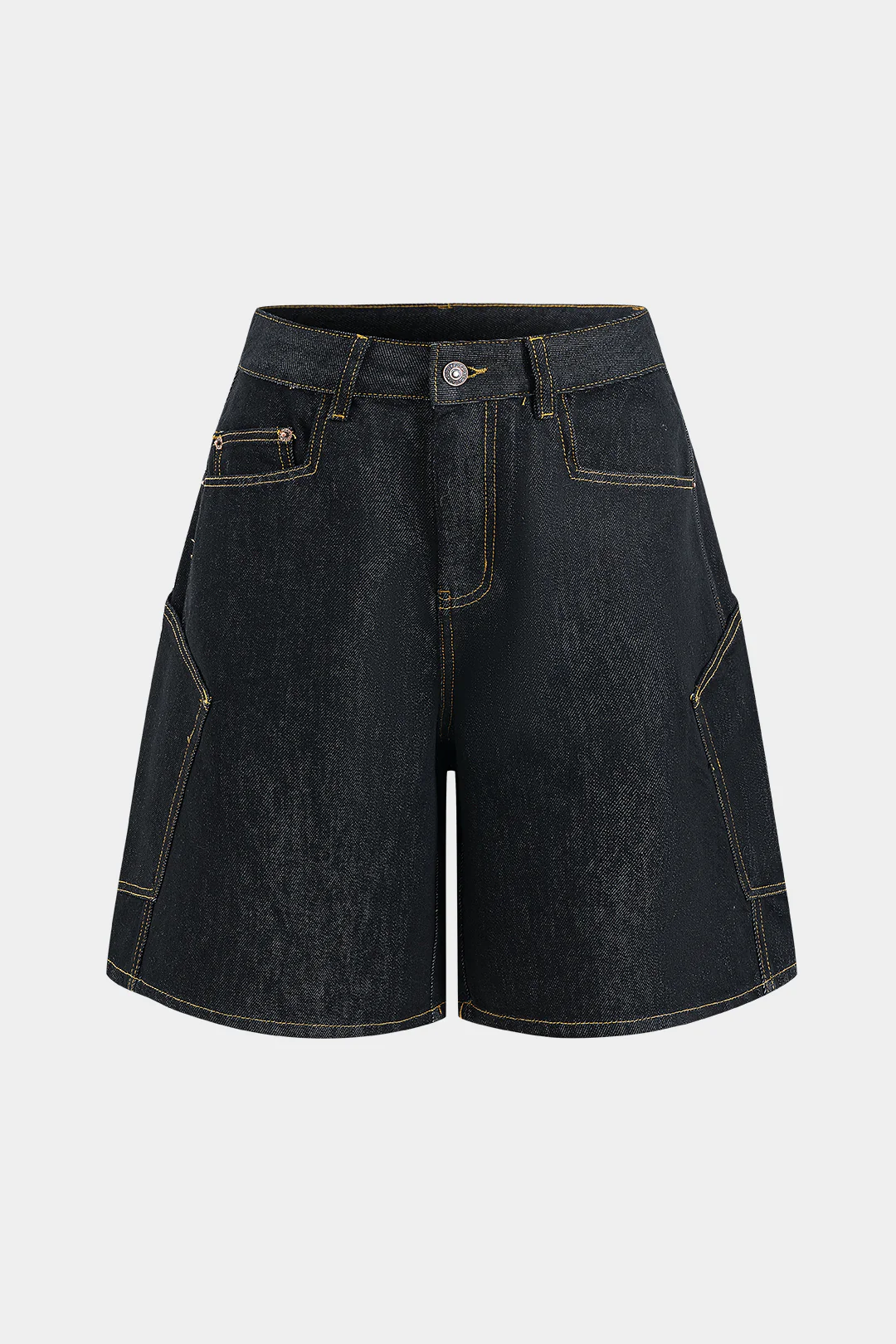 Denim Embroidery Button Pocket Stitching Shorts - Flockneti