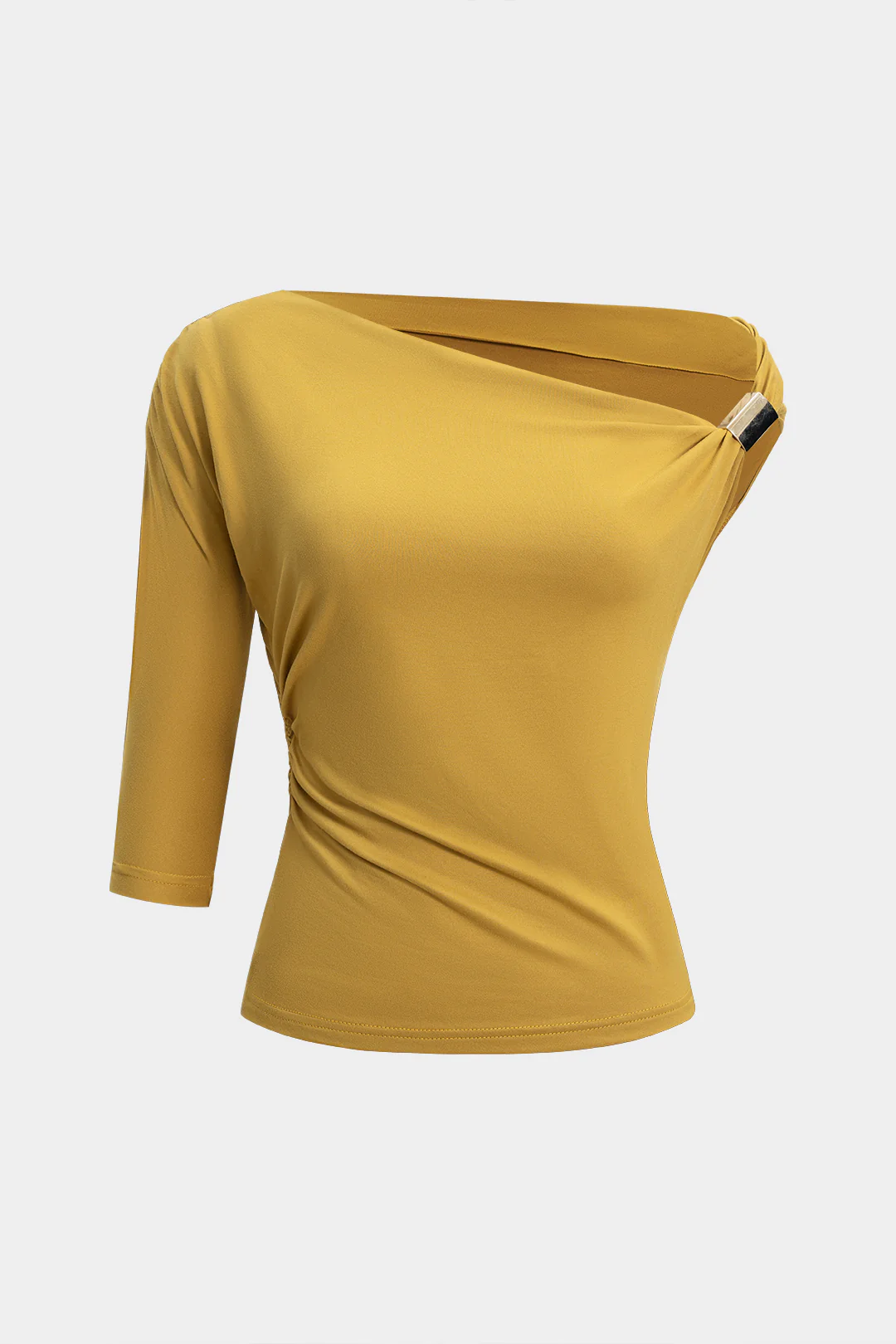 Metallic Asymmetrical Shoulder Short Sleeve T-Shirt - Flockneti
