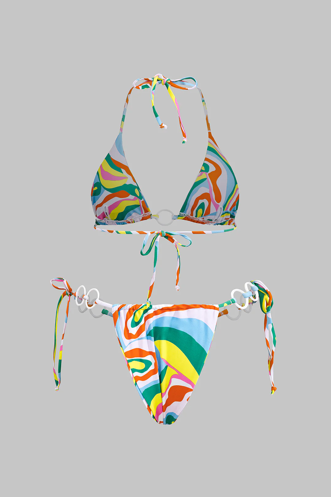 Contrast Print Tie-Up Bikini Set - Flockneti
