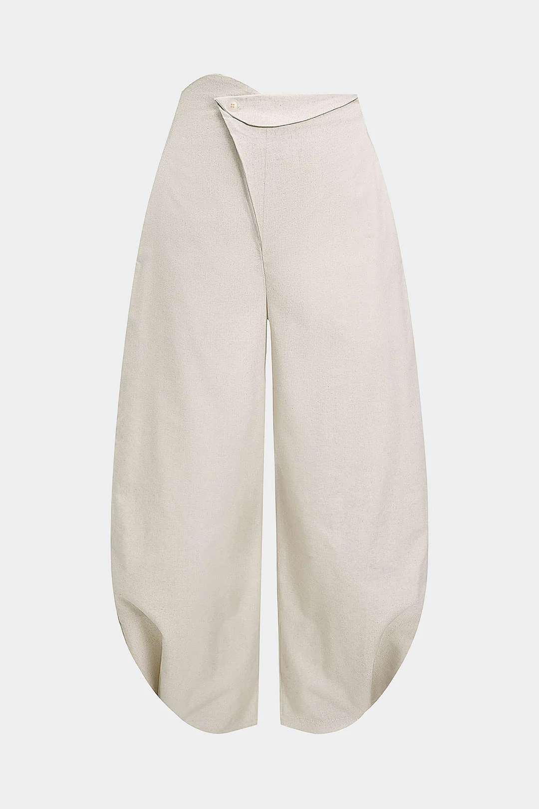 Linen Button Asymmetrical Ruched Barrel Trousers - Flockneti