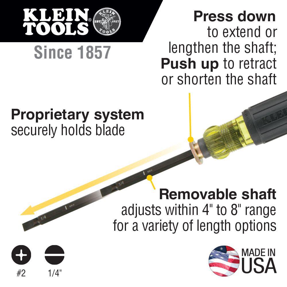 Klein Tools Adj. Screwdriver #2 Ph 1/4″ Sl - Flockneti