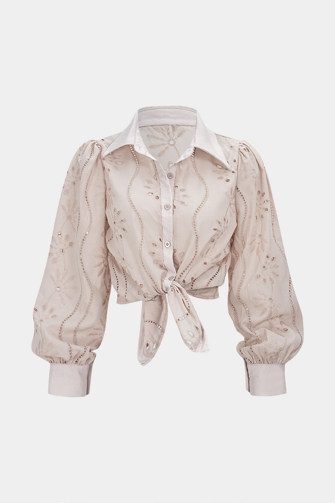 Embroidery Cut Out Long-Sleeve Shirt - Flockneti