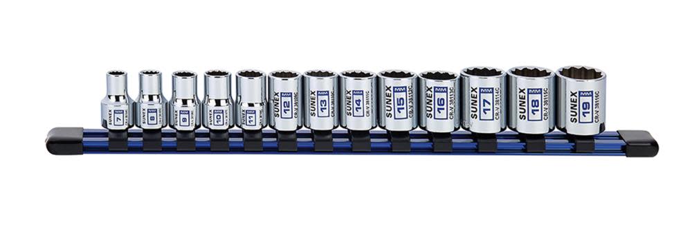 Sunex 3/8 In. Dr 12 Pt Standard Metric Socket Rail 13 Pc Set - Flockneti