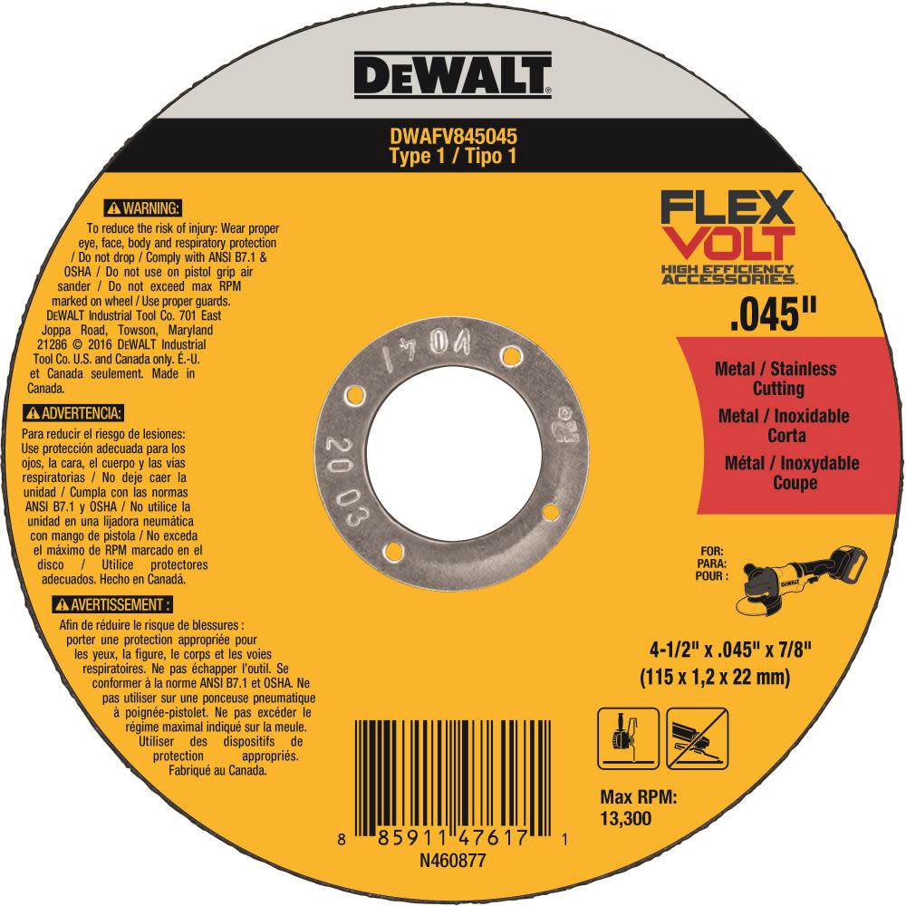 DEWALT FLEXVOLT 4-1/2 In. x .045 In. x 7/8 In. T1 5pk Cutting Wheel - Flockneti