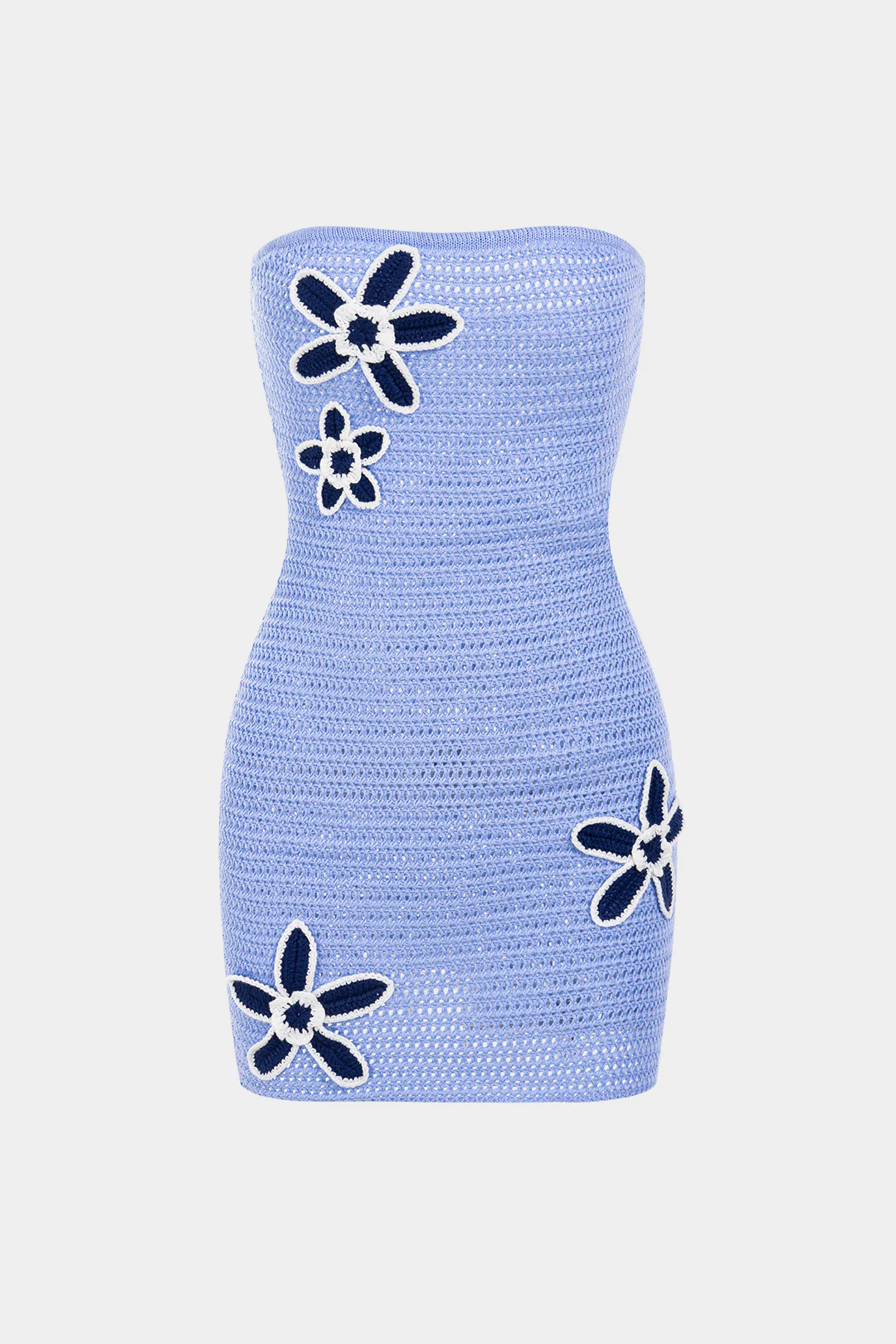 Knit Contrast 3D Floral Strapless Sleeveless Dress - Flockneti