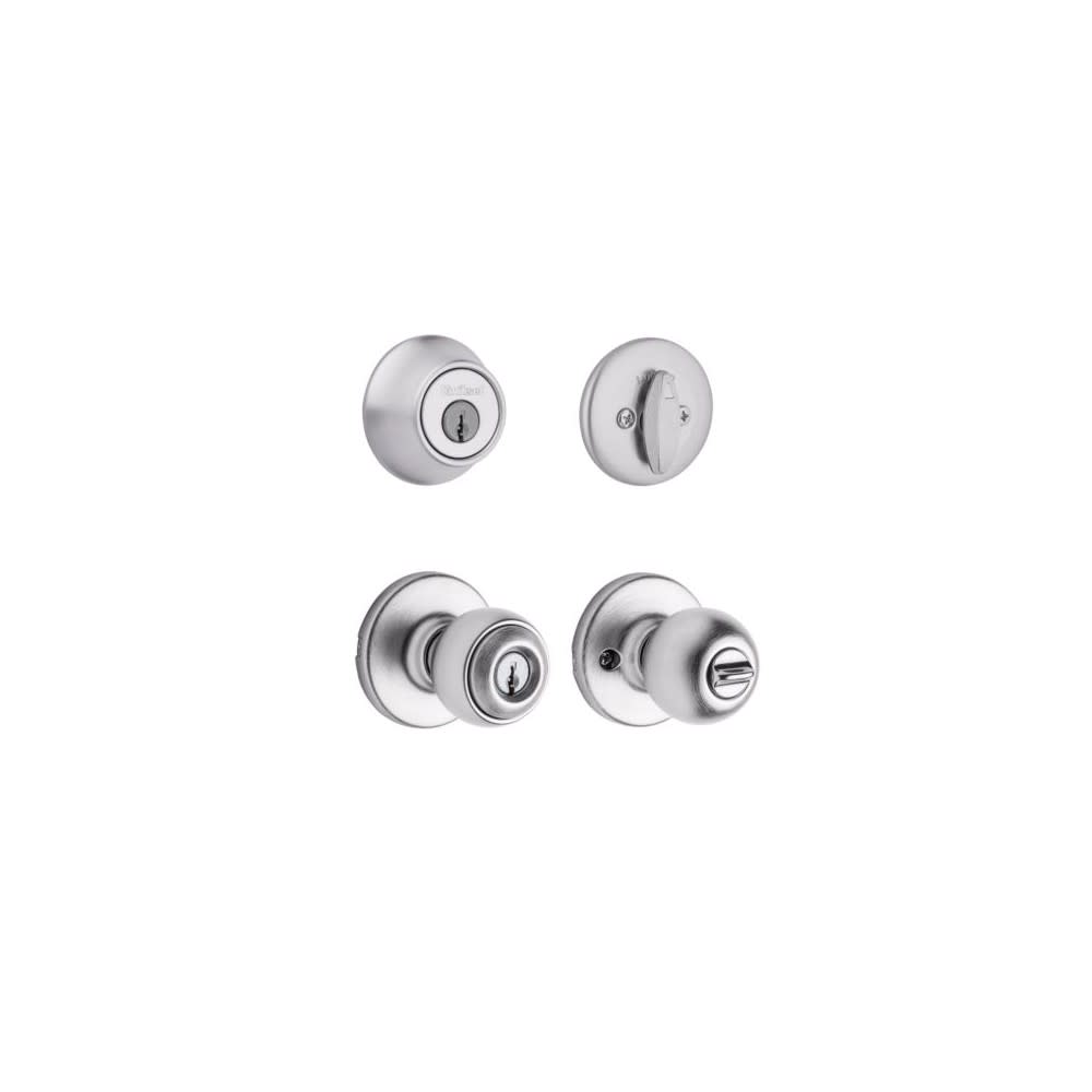 Kwikset Satin Chrome Tylo Door Knob & Single Cylinder Deadbolt Set - Flockneti