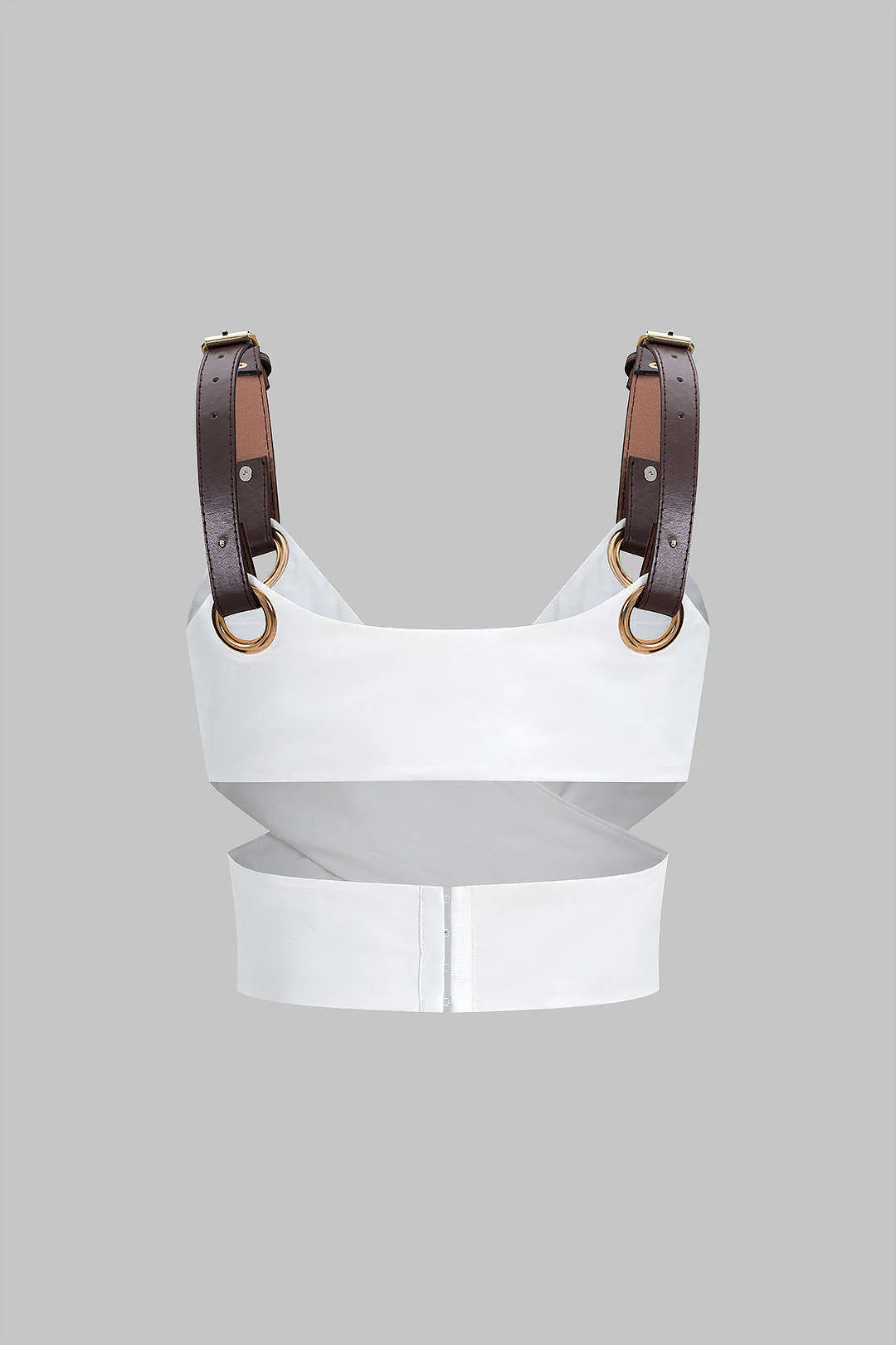 Leather Patchwork Crossed Cut Out Cami Top - Flockneti