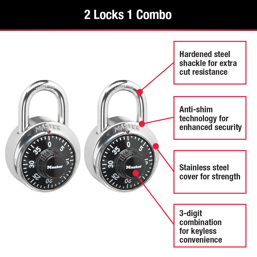 Master Lock Padlock 1 7/8″ Wide Steel Combination Dial 2pk - Flockneti
