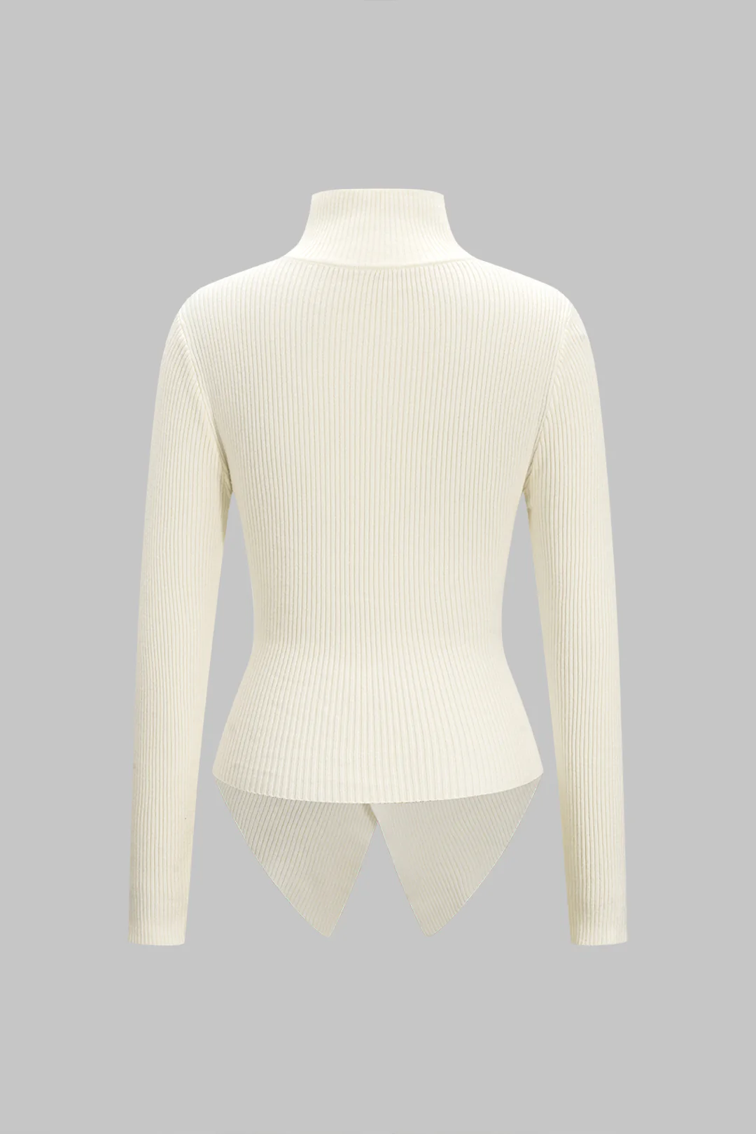 Knit Stand Collar Irregular Button Long-Sleeve Top - Flockneti