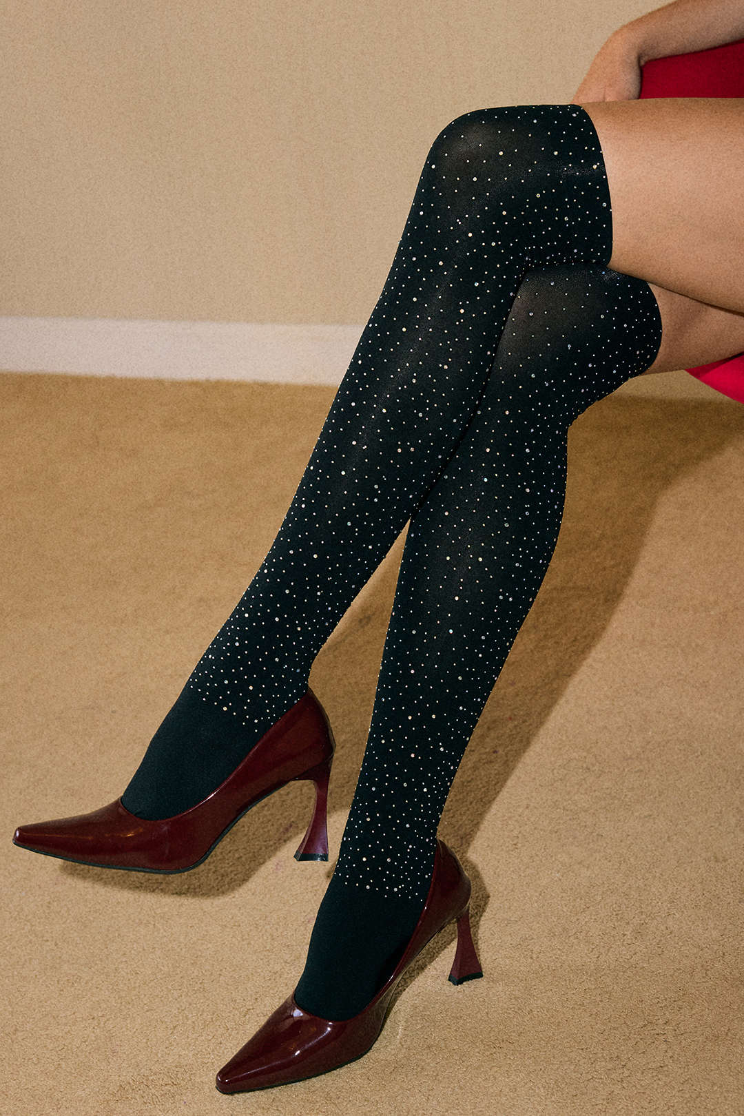 Rhinestone Decor Tights - Flockneti