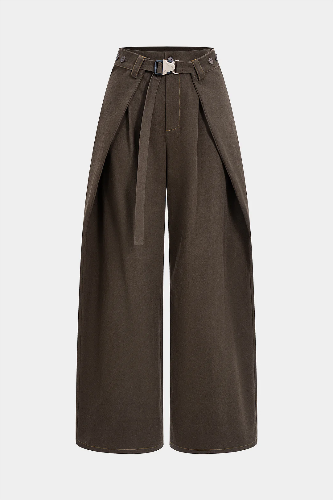 Button Zipper Belted Trousers - Flockneti