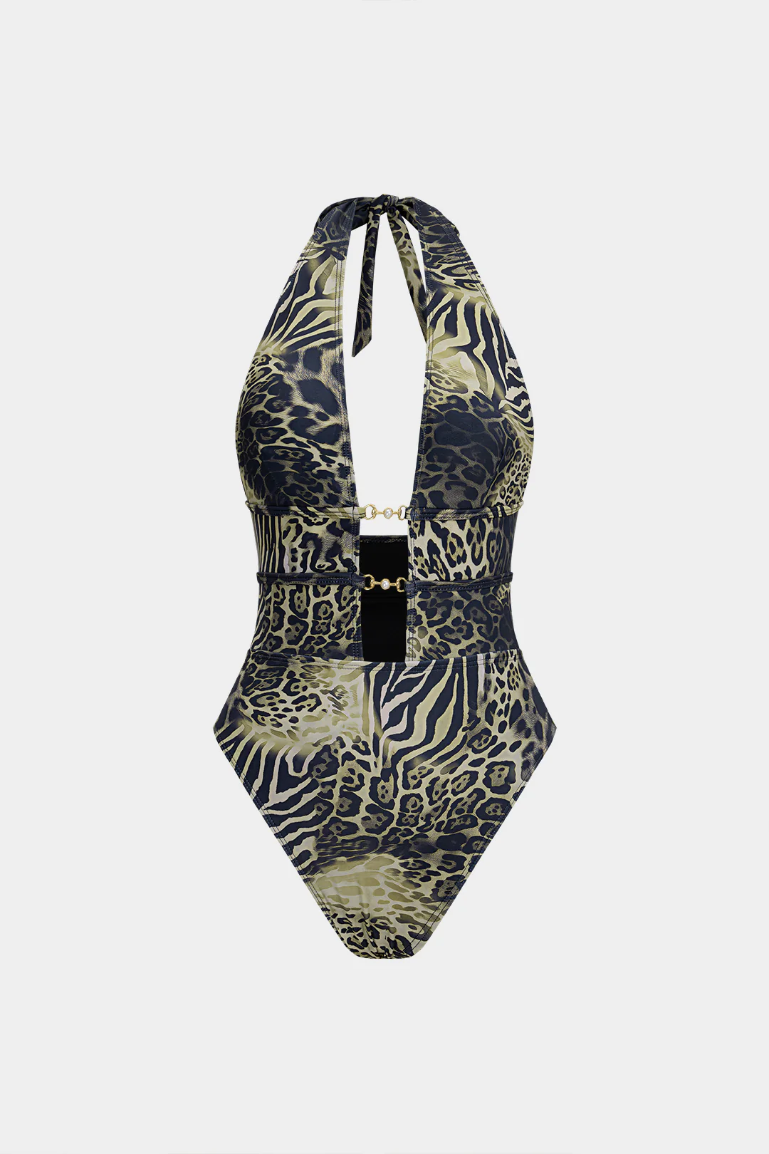 Tiger Print Tie Back Metallic Cut Out Swimsuit - Flockneti