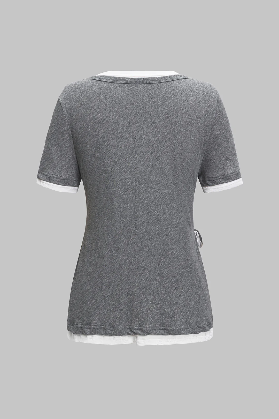 Tie Front Patchwork Knot T-Shirt - Flockneti