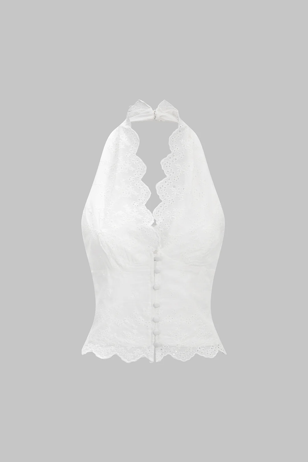 Halter Neck Button Backless Tank Top - Flockneti