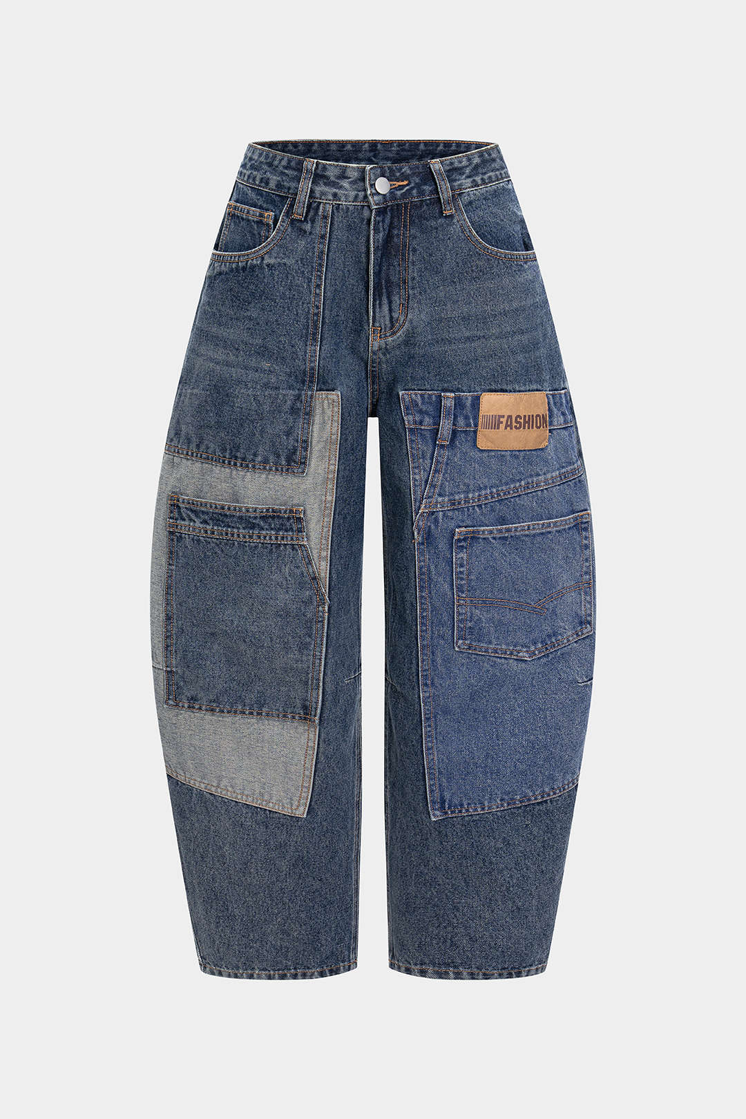 Plus Size Denim Contrast Pocket Jeans - Flockneti