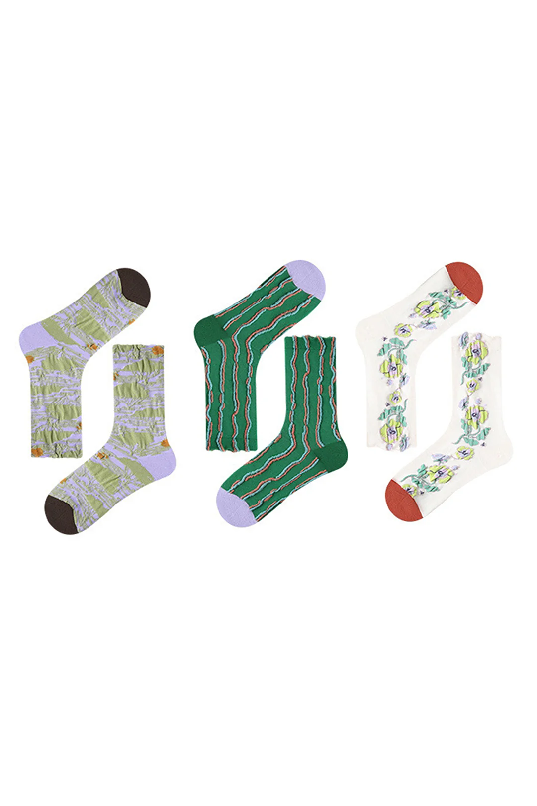 Contrast Floral Print Mid-Calf Socks - Flockneti