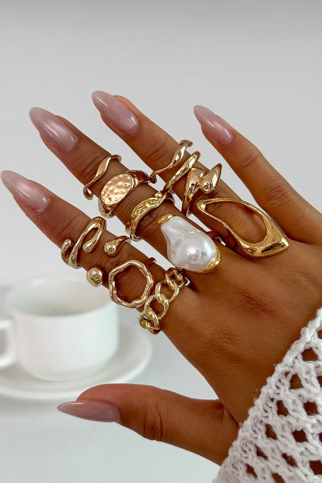 Metal Pearl Irregular Rings - Flockneti